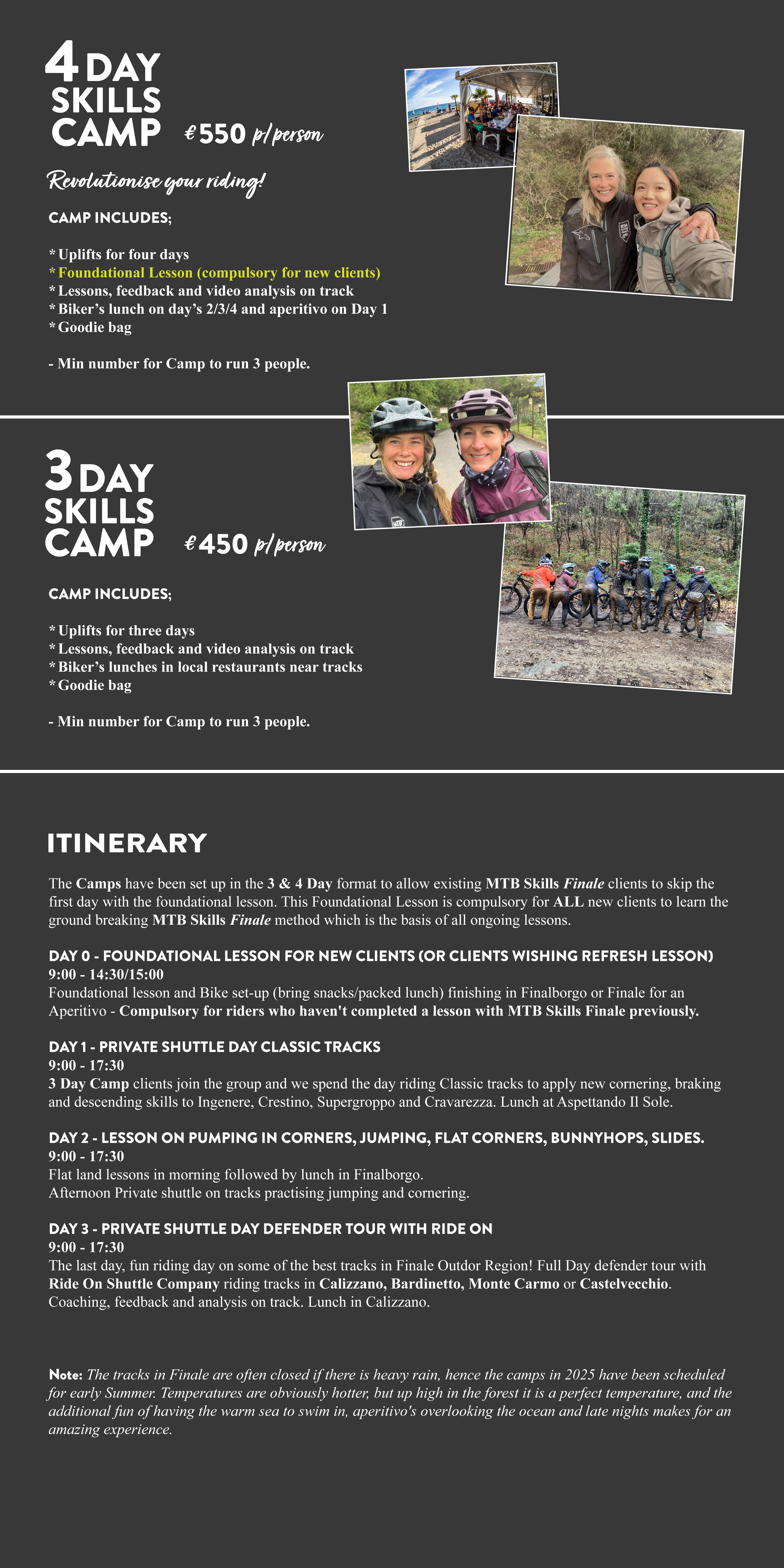 3 DAY womens CAMPS