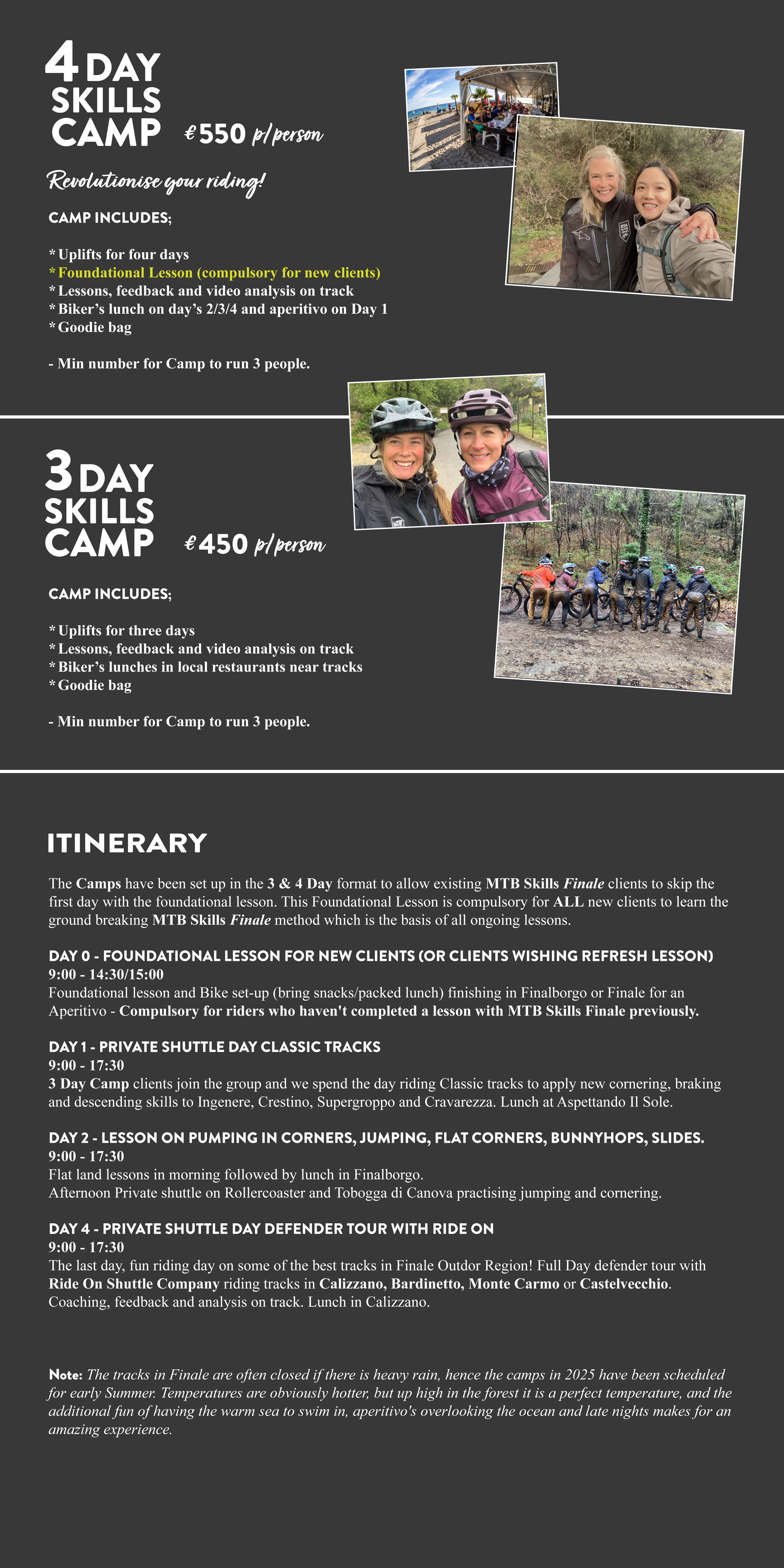 3 DAY womens CAMPS